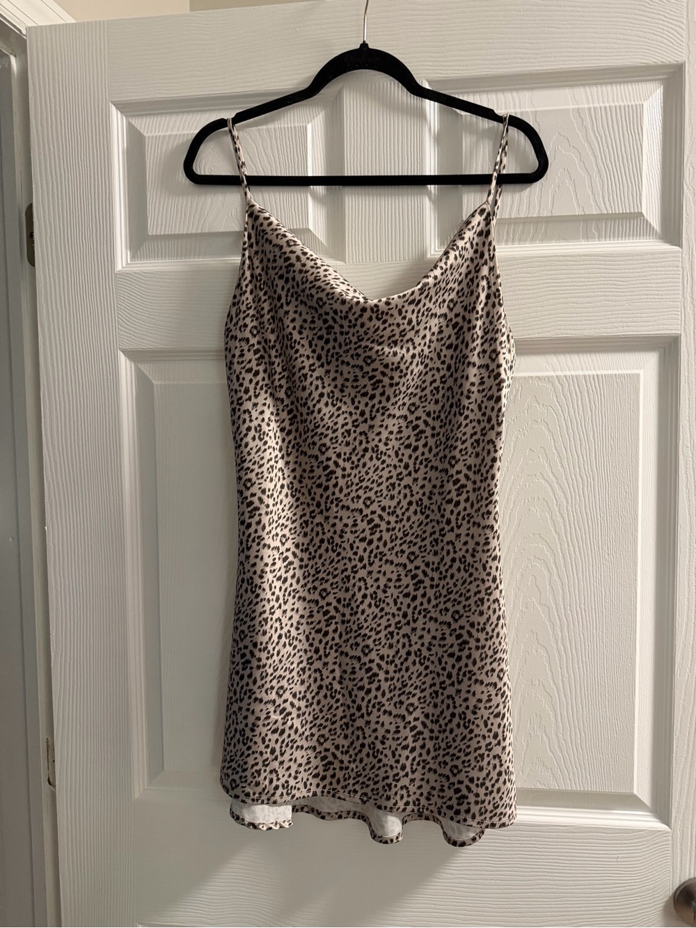 Leopard Print Cowl Neck Slip Top - Beige/Black